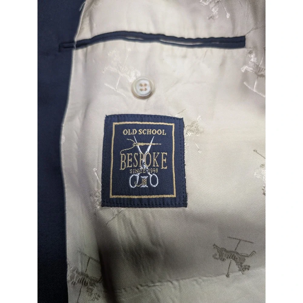 Old School Bespoke Mens Navy Blue 3 Button Blazer Gold Crest Buttons Sport Coat